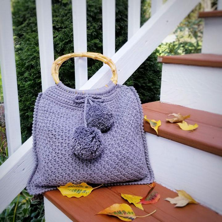 Chic Crochet Handbag with Wooden Handles