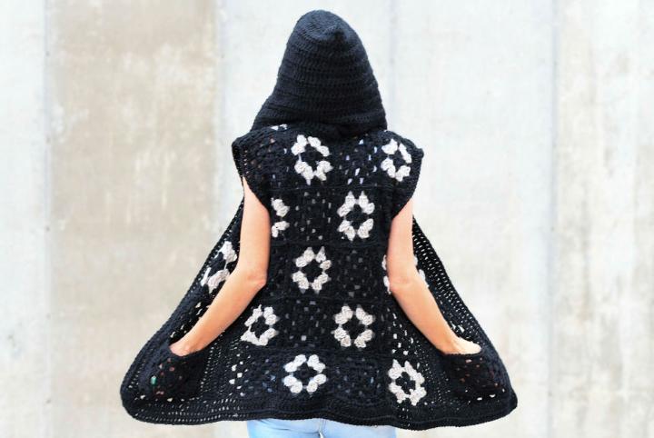 Crochet Hooded Granny Square Vest