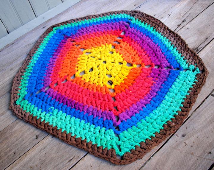 Crocheted Rainbow Rag Rug