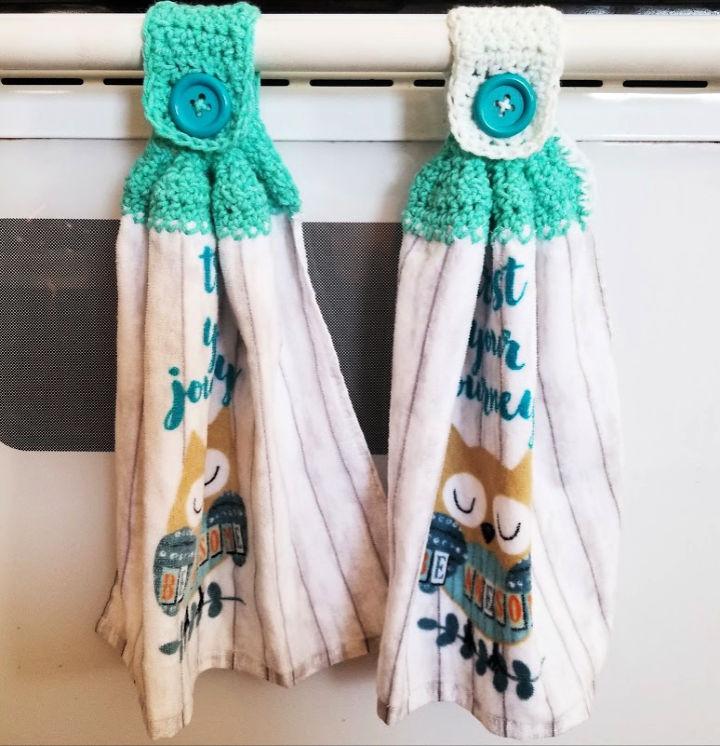 Moose Hanging Kitchen Hand Towels With Crochet Topper Green 