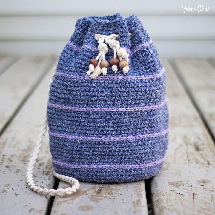 Knit Drawstring Backpack Cotton Rope Backpack Knitted Bucket