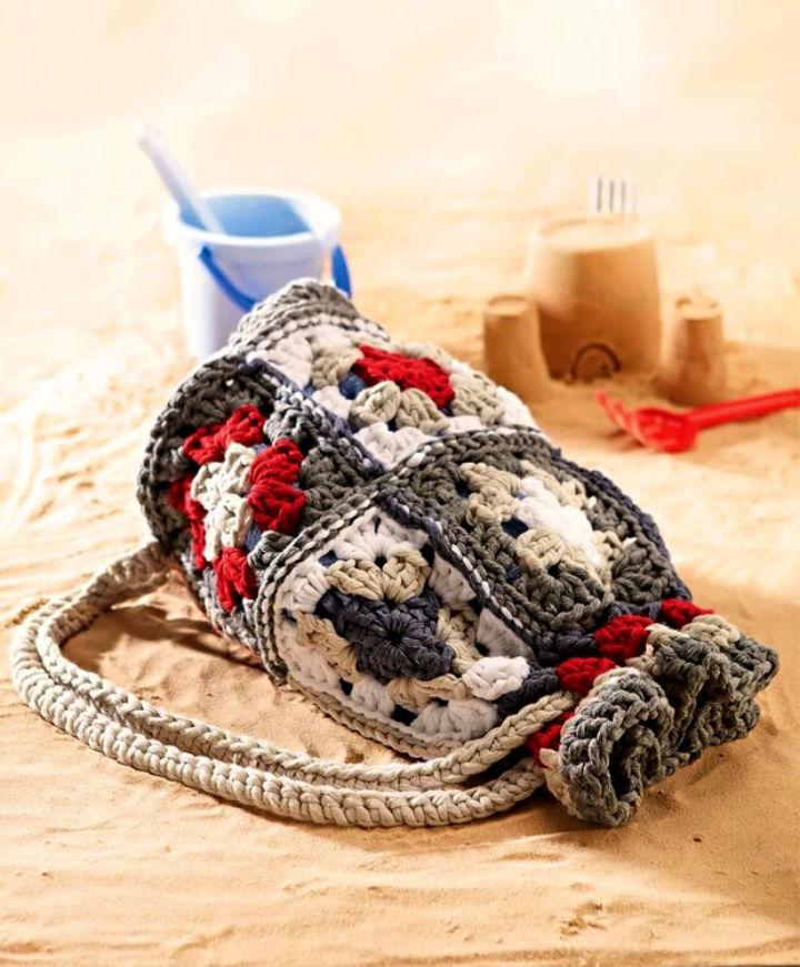 Crochet Granny Square Drawstring Bag