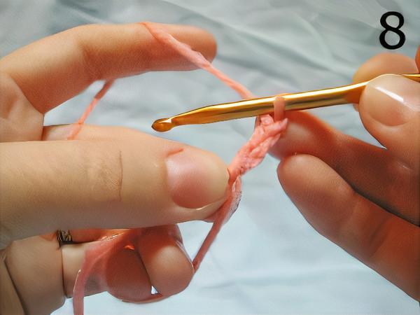 How you hold the loop while you work the stitches into it is personal preference