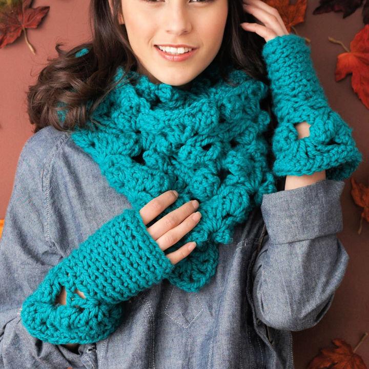 Bernat Crochet Cowl Fingerless Mitten Set