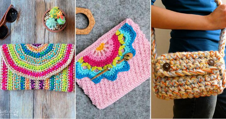 Crochet clutch bag with vintage rhinestones - Lagoon – slashKnots