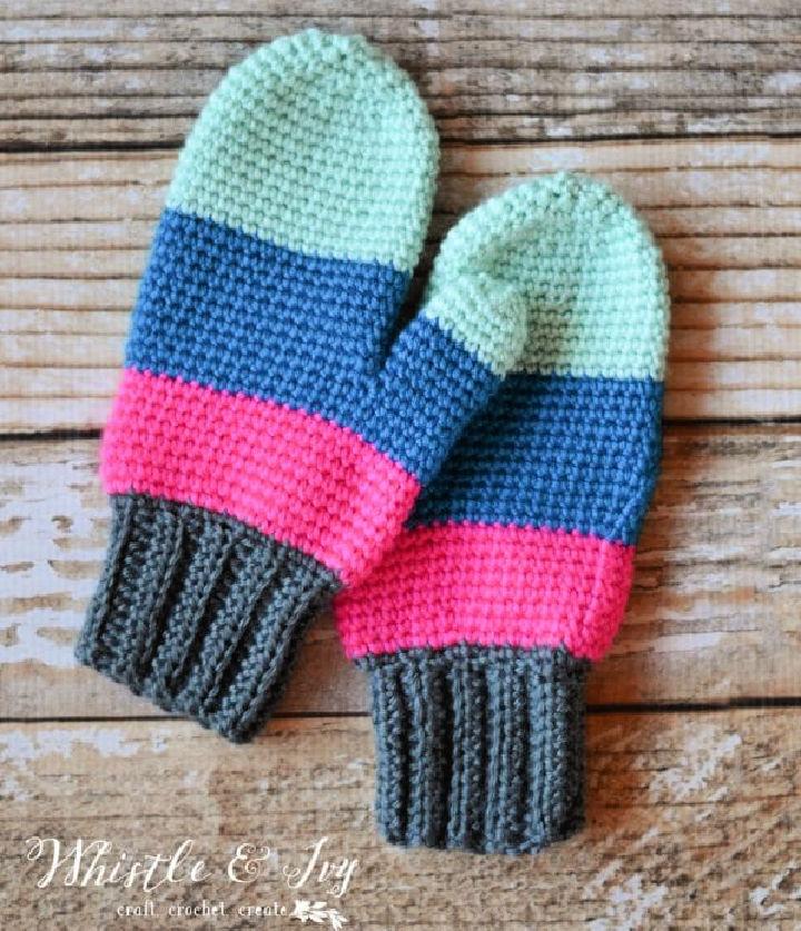 How to Crochet Color Block Mittens