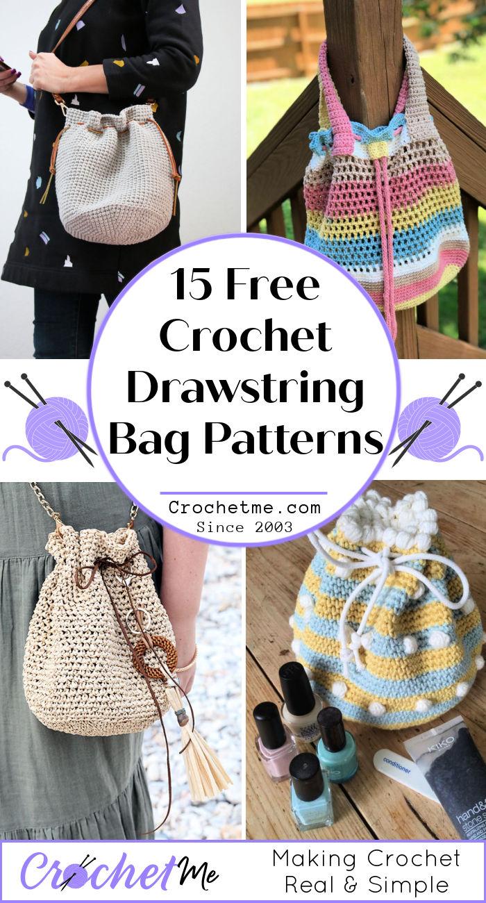 15 Free Crochet Drawstring Bag Patterns