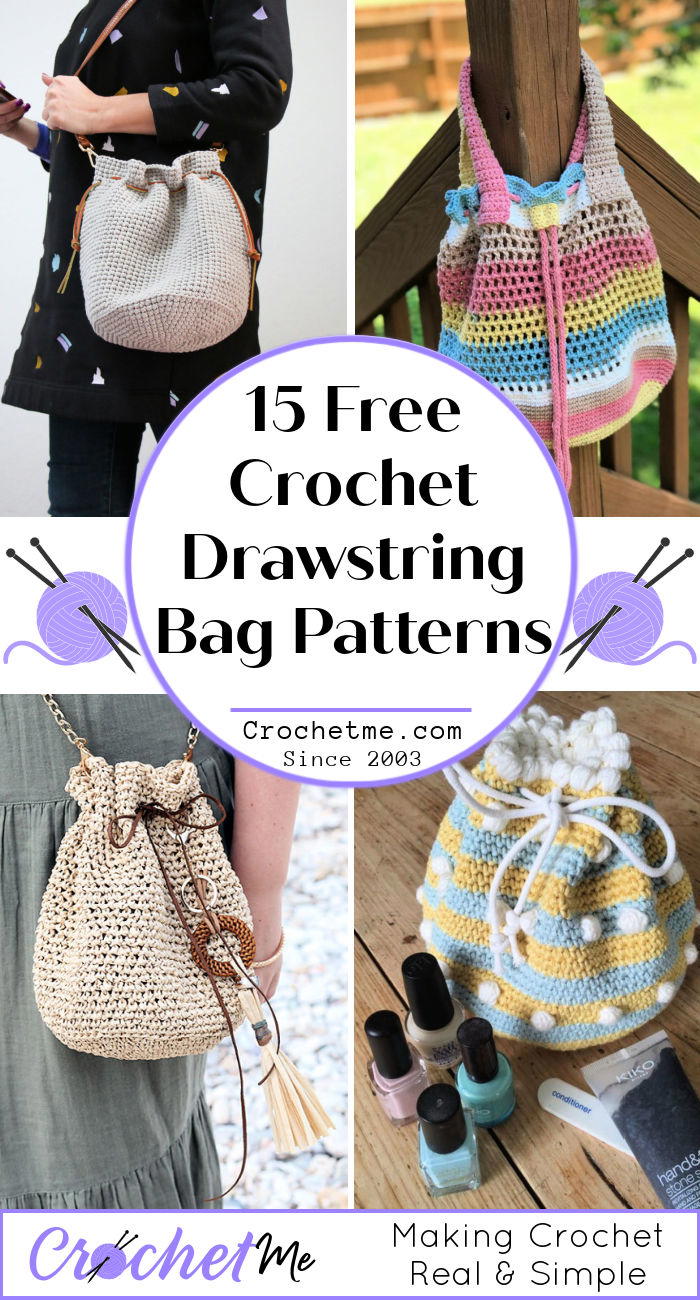 Crochet small best sale drawstring bag