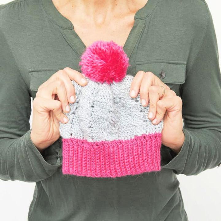 Pink Pom Cable Beanie Crochet Pattern