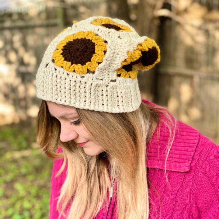 Sunflower Slouchy Beanie Crochet Pattern