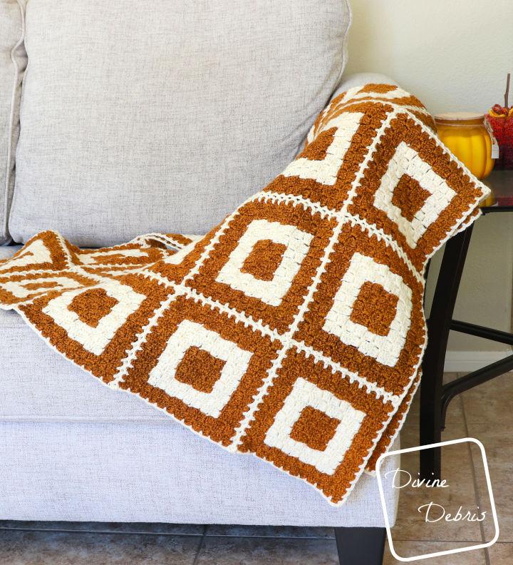 C2C Crochet Concentric Squares Throw Blanket