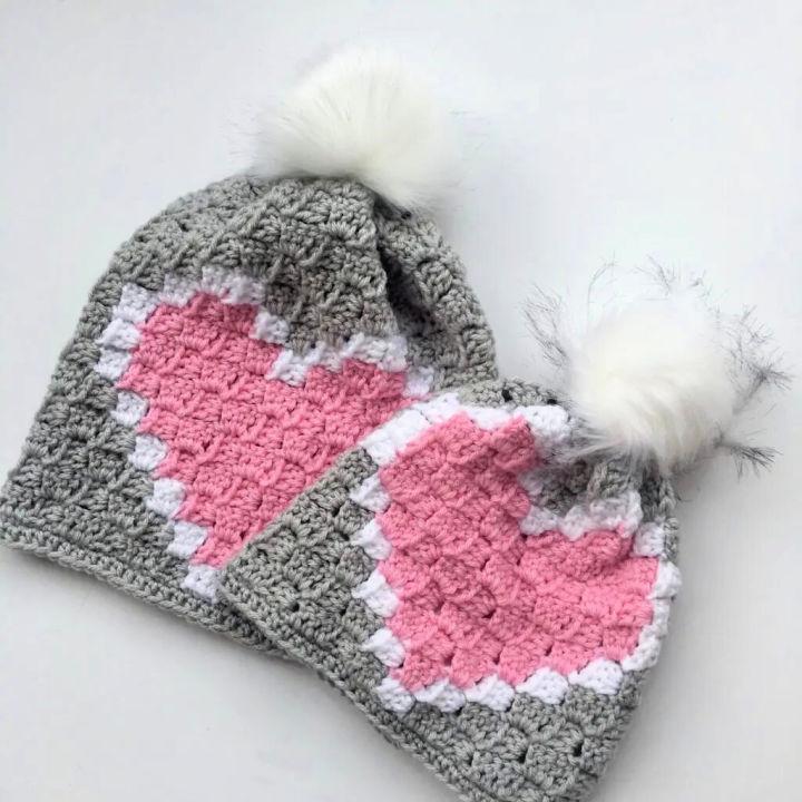 C2C Crochet Heart Hat Pattern