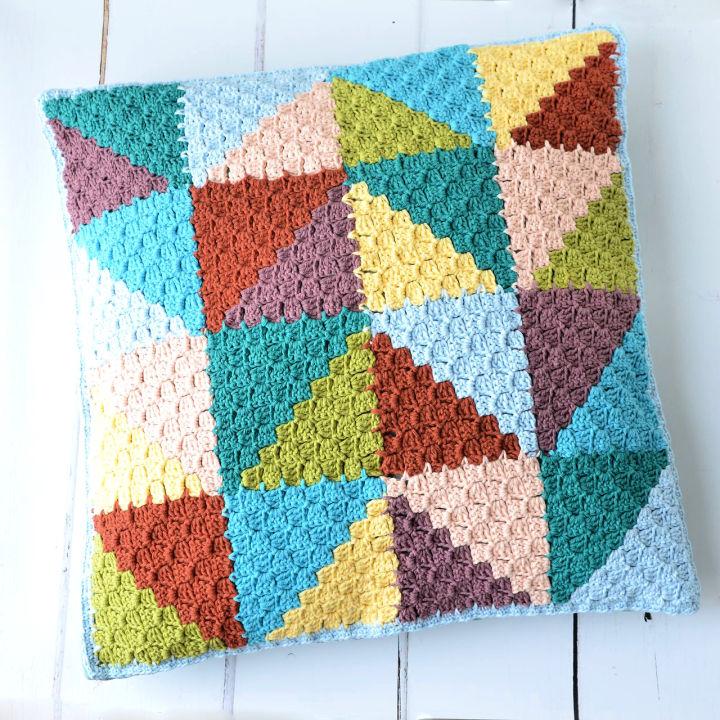 C2C Crochet Pastel Triangles Pillow