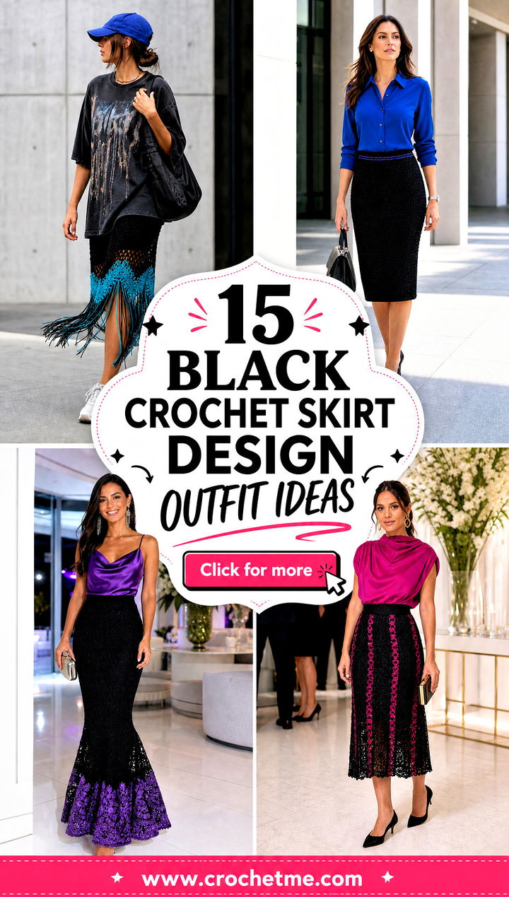 15 Black Crochet Skirt Design outfit ideas - 15 Black Crochet Skirt Design outfit ideas