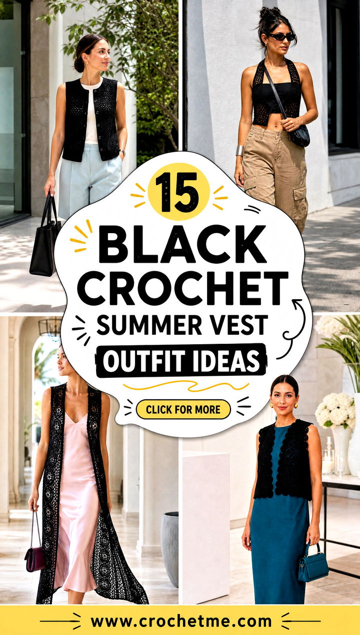 15 Black Crochet Summer Vest outfit ideas - 15 Black Crochet Summer Vest outfit ideas