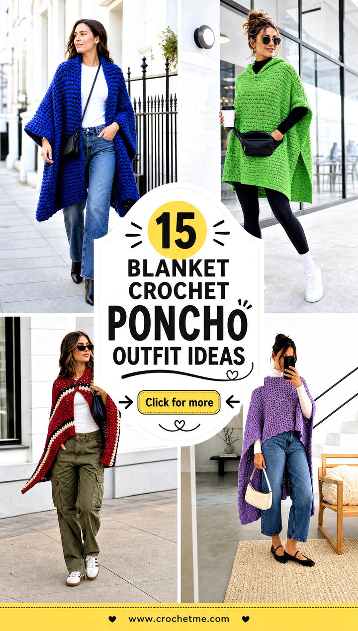 15 Blanket Crochet Poncho outfit ideas - 15 Blanket Crochet Poncho outfit ideas