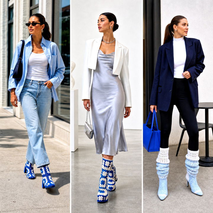 15 Blue and White Crochet Boots Outfit Ideas for Snowy Days