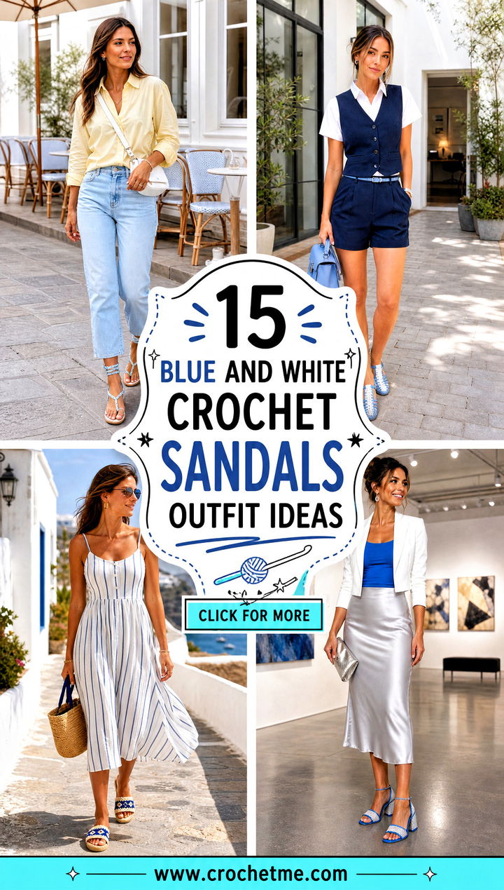 15 Blue And White Crochet Sandals outfit ideas - 15 Blue And White Crochet Sandals outfit ideas