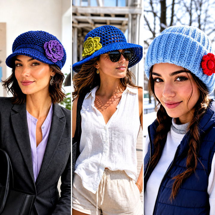 15 Blue Crocheted Hat With Flower Outfit Ideas for Spring