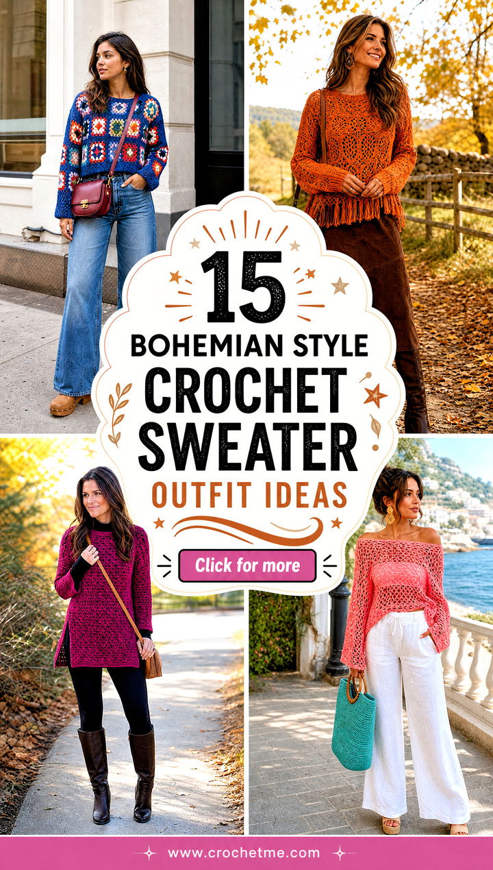 15 Bohemian Style Crochet Sweater outfit ideas - 15 Bohemian Style Crochet Sweater outfit ideas