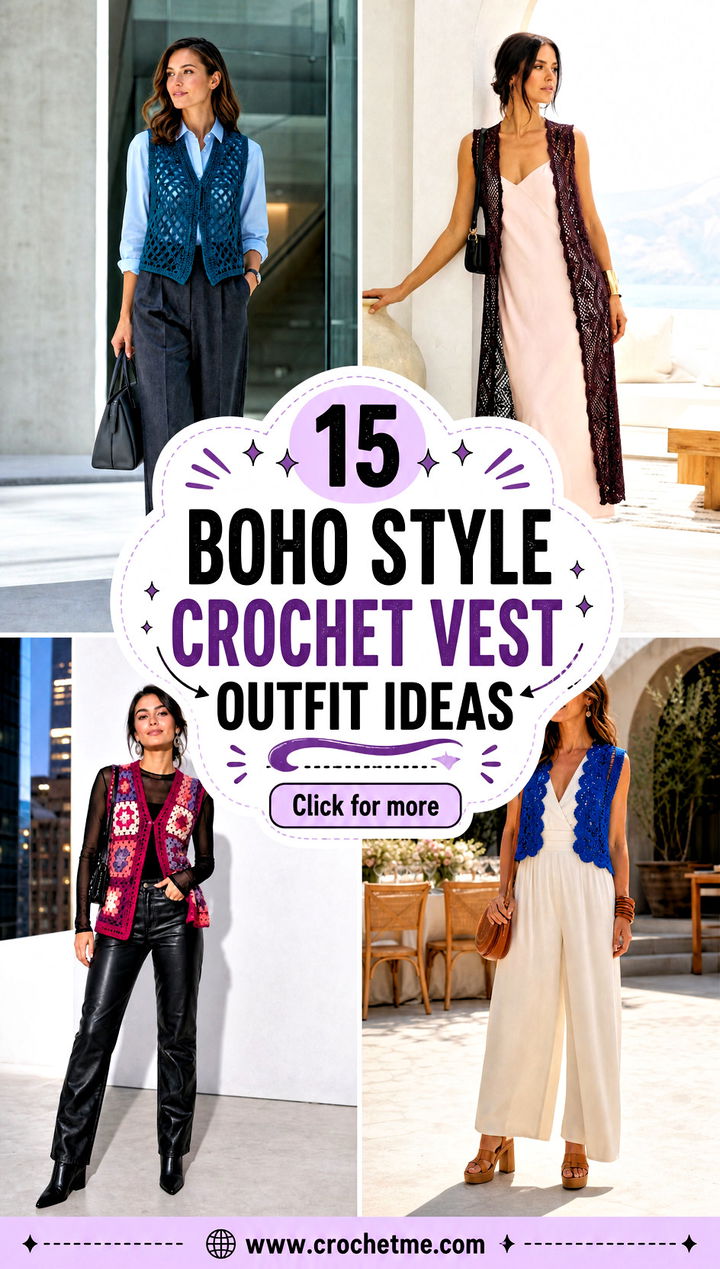 15 Boho Style Crochet Vest outfit ideas - 15 Boho Style Crochet Vest outfit ideas
