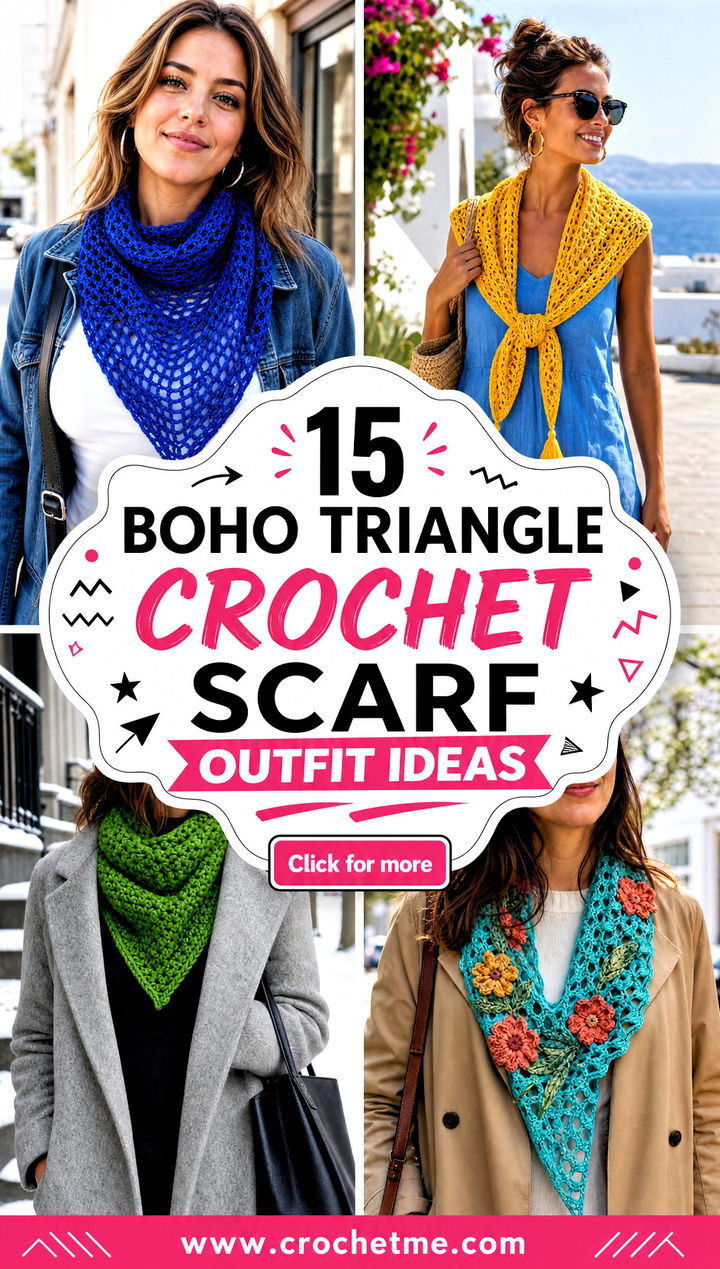 15 Boho Triangle Crochet Scarf outfit ideas - 15 Boho Triangle Crochet Scarf outfit ideas