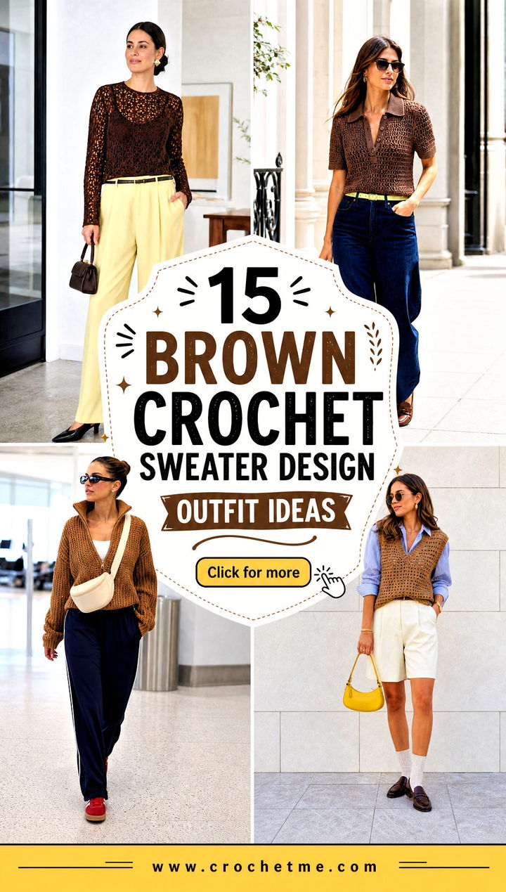 15 Brown Crochet Sweater Design outfit ideas - 15 Brown Crochet Sweater Design outfit ideas