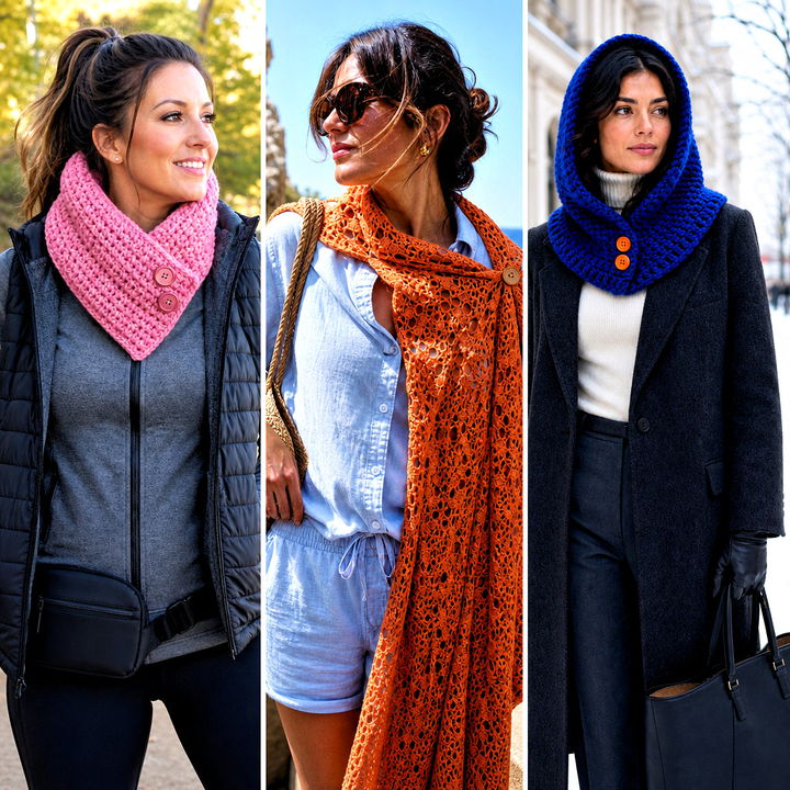 15 Button Crochet Scarf Outfit Ideas for Cozy Fall Style