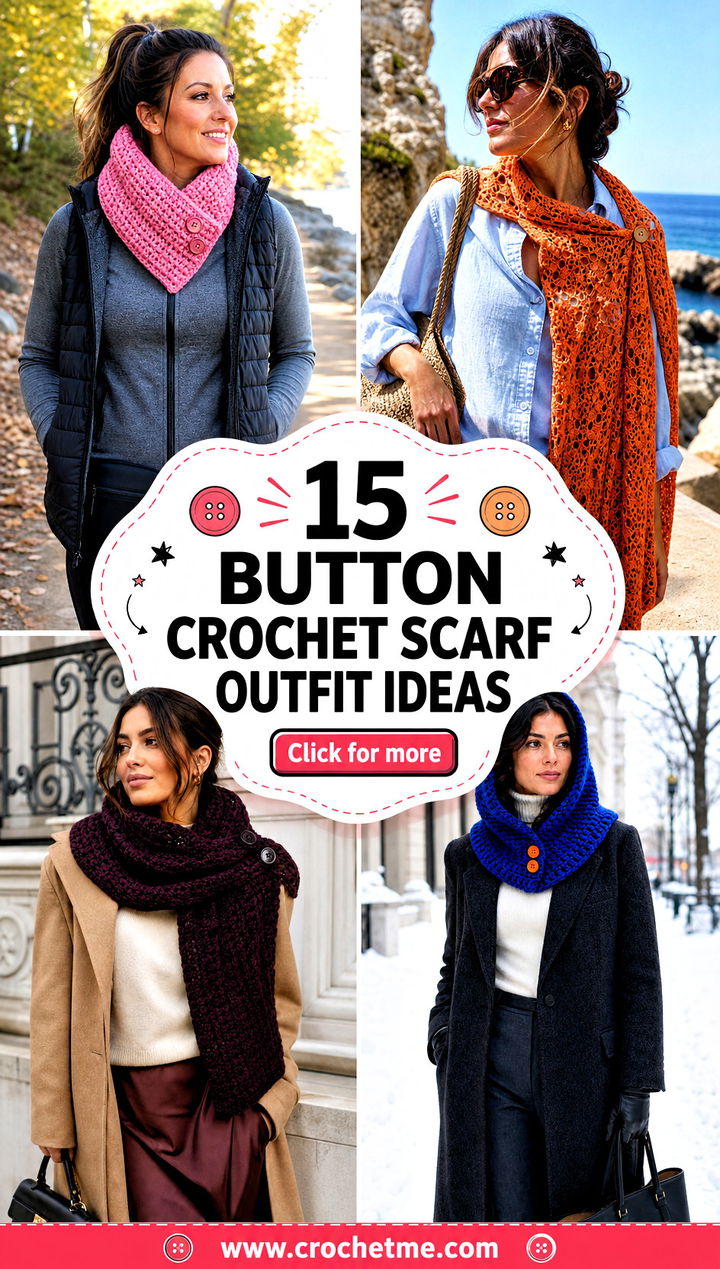15 Button Crochet Scarf outfit ideas - 15 Button Crochet Scarf outfit ideas