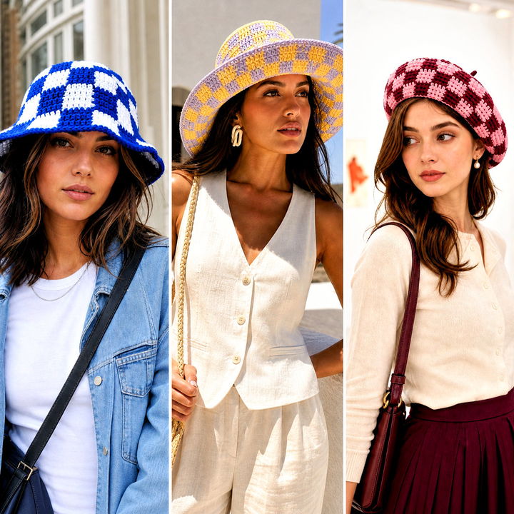 15 Checkered Crochet Hat Outfit Ideas for Bold Winter Style