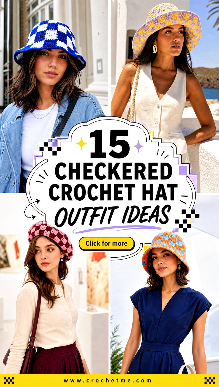 15 Checkered Crochet Hat outfit ideas - 15 Checkered Crochet Hat outfit ideas