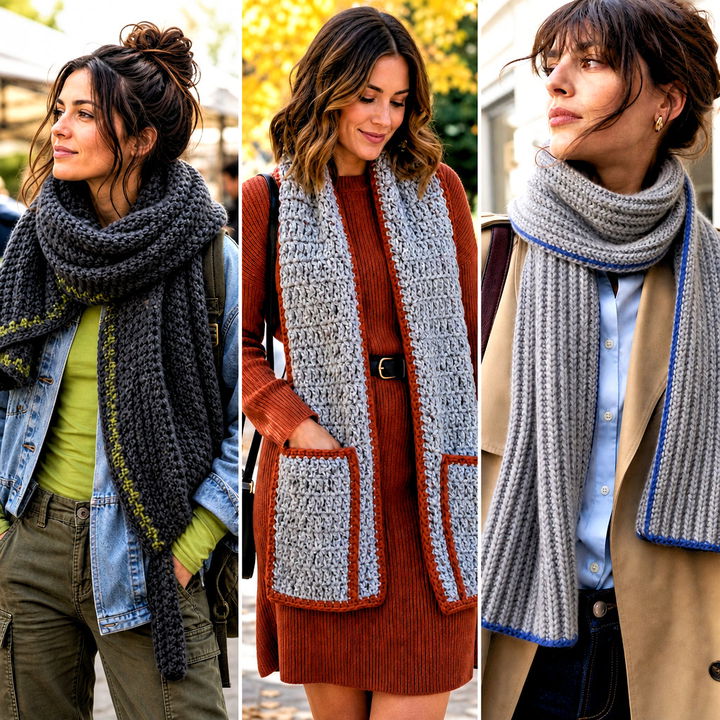 15 Chunky Gray Crochet Scarf Outfit Ideas for Cozy Winter Looks