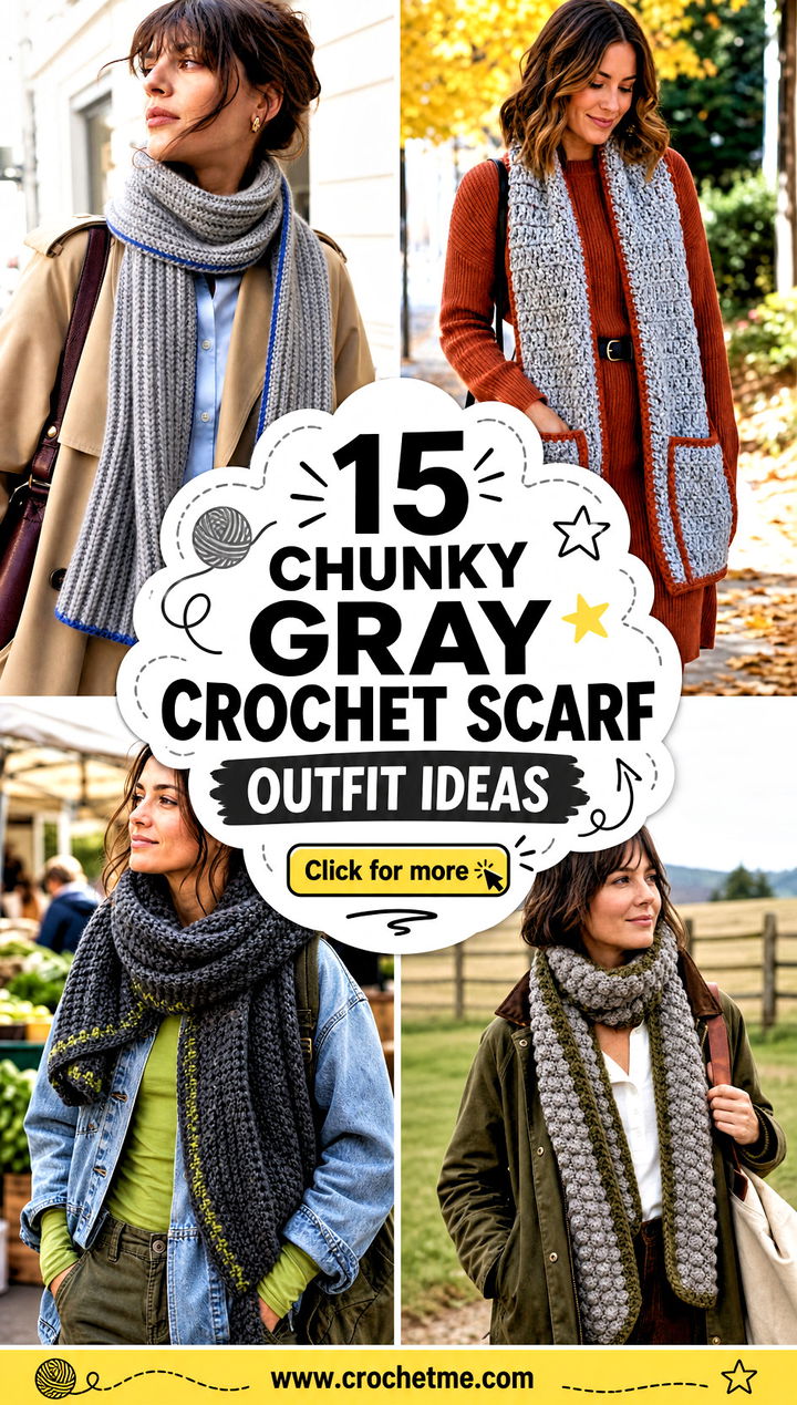 15 Chunky Gray Crochet Scarf outfit ideas - 15 Chunky Gray Crochet Scarf outfit ideas