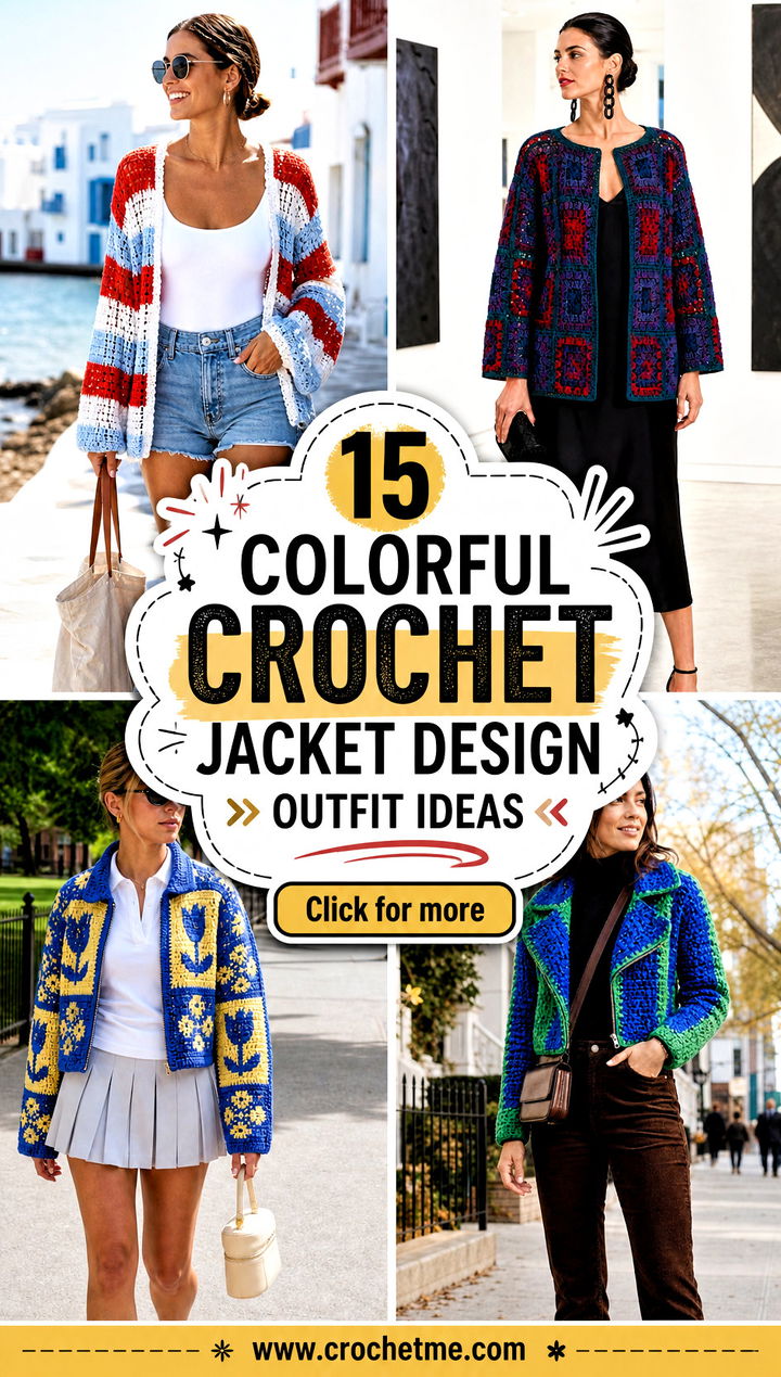 15 Colorful Crochet Jacket Design outfit ideas - 15 Colorful Crochet Jacket Design outfit ideas