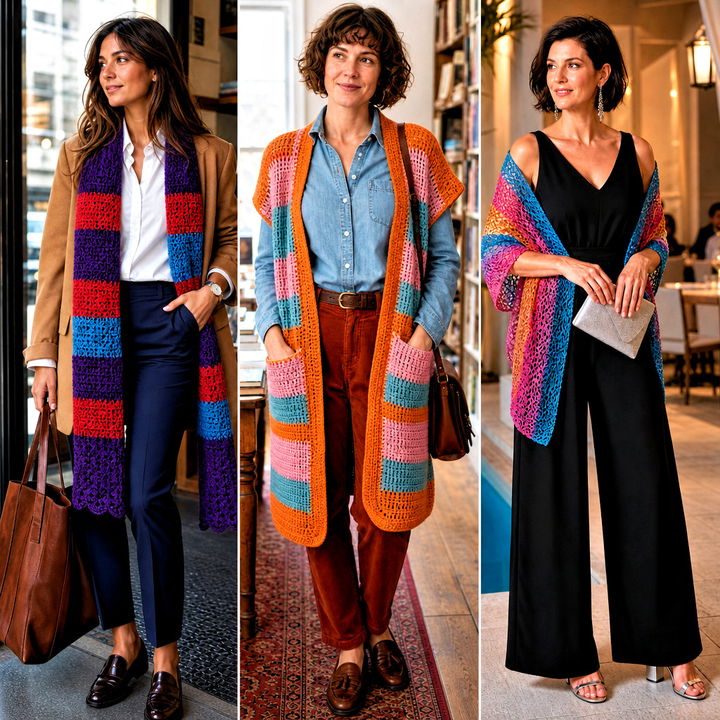 15 Colorful Striped Crochet Wrap Outfit Ideas for Chic Layering