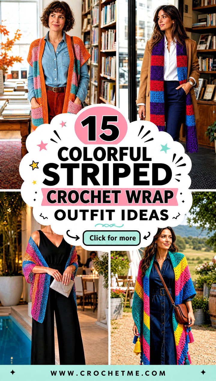 15 Colorful Striped Crochet Wrap outfit ideas - 15 Colorful Striped Crochet Wrap outfit ideas