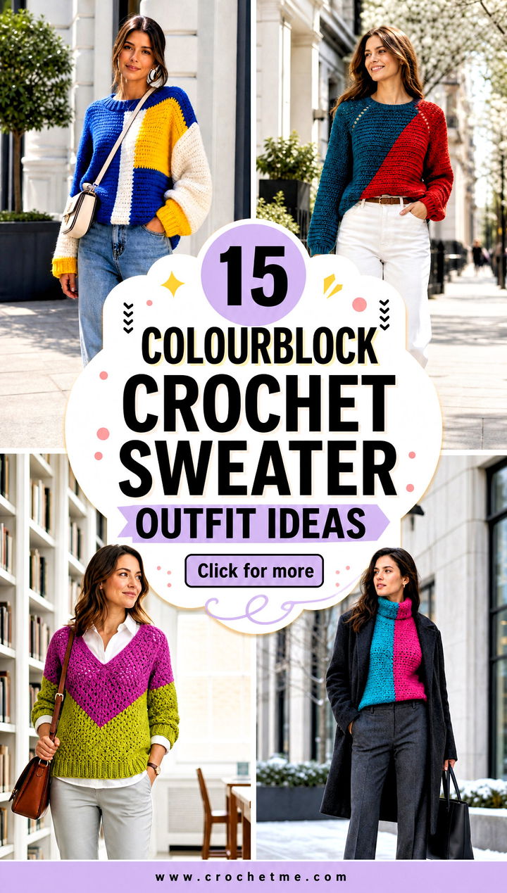 15 Colourblock Crochet Sweater outfit ideas - 15 Colourblock Crochet Sweater outfit ideas