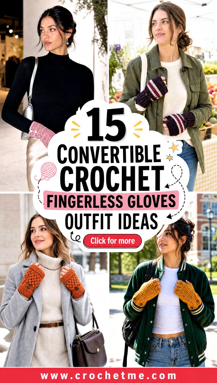 15 Convertible Crochet Fingerless Gloves outfit ideas - 15 Convertible Crochet Fingerless Gloves outfit ideas