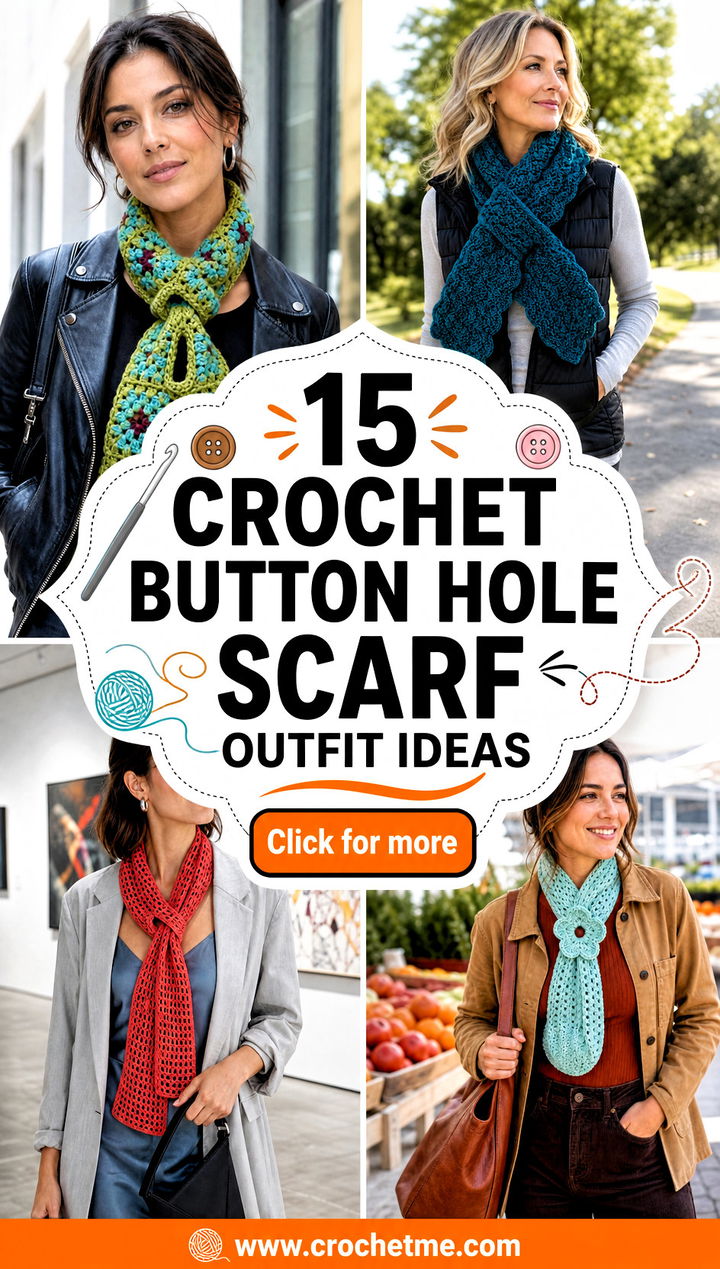 15 Crochet Button Hole Scarf outfit ideas - 15 Crochet Button Hole Scarf outfit ideas