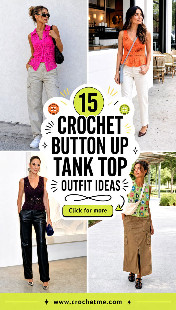 15 Crochet Button Up Tank Top outfit ideas - 15 Crochet Button Up Tank Top outfit ideas