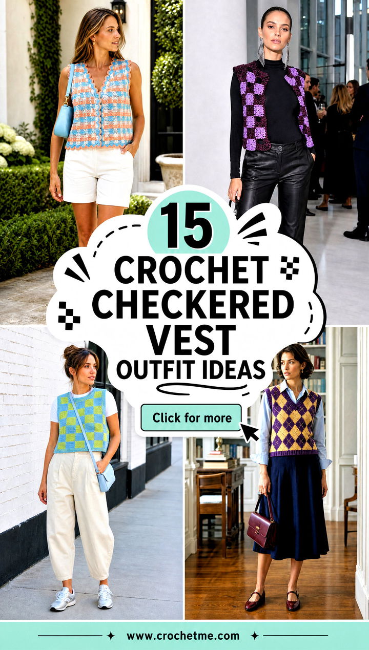 15 Crochet Checkered Vest outfit ideas - 15 Crochet Checkered Vest outfit ideas