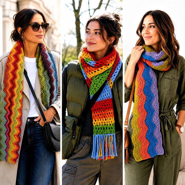 15 Crochet Crayon Scarf Outfit Ideas for Colorful Winter Style
