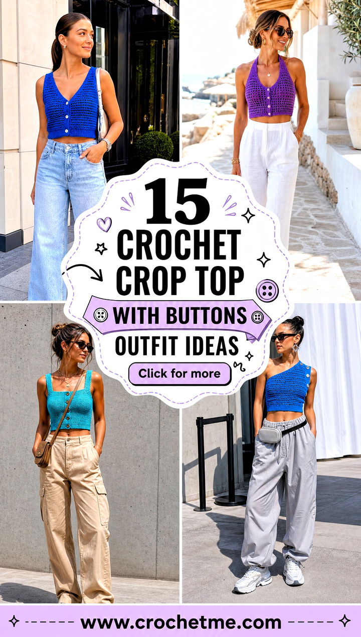 15 Crochet Crop Top With Buttons outfit ideas - 15 Crochet Crop Top With Buttons outfit ideas