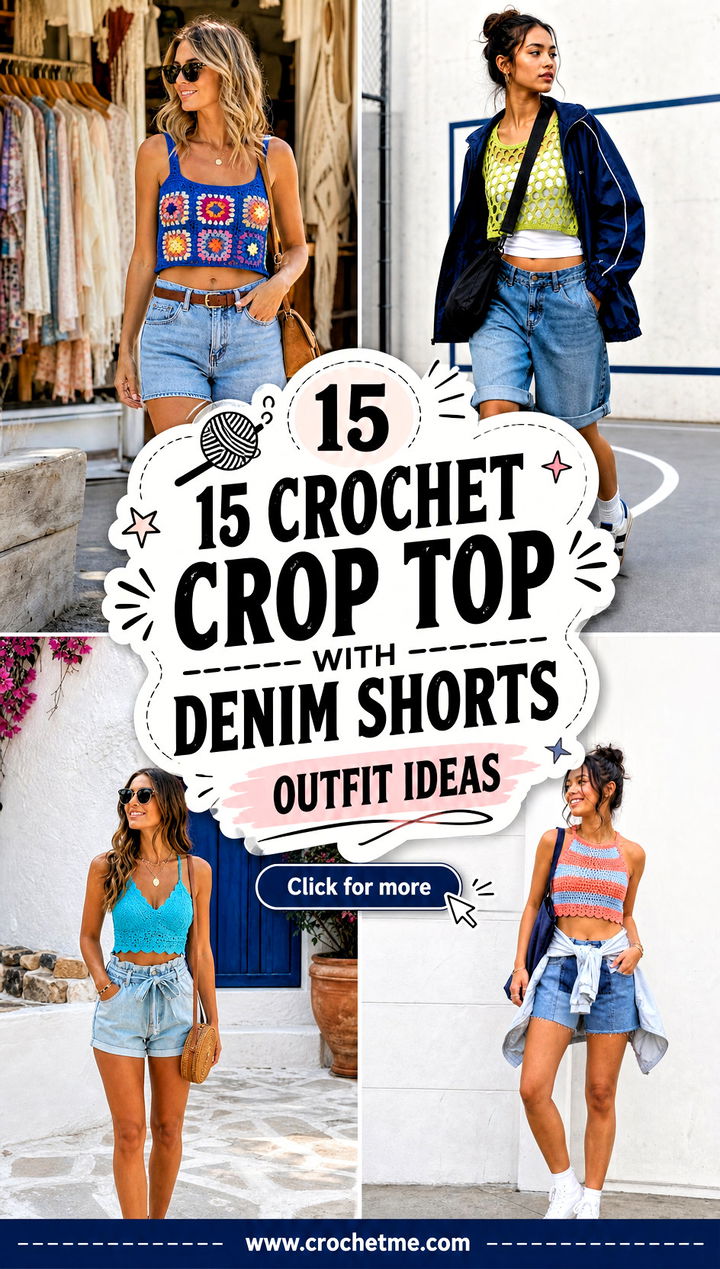 15 Crochet Crop Top With Denim Shorts outfit ideas - 15 Crochet Crop Top With Denim Shorts outfit ideas