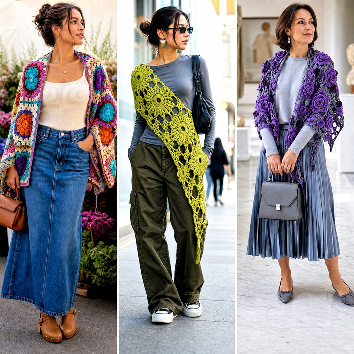 15 Crochet Flower Shawl Outfit Ideas for Romantic Layering