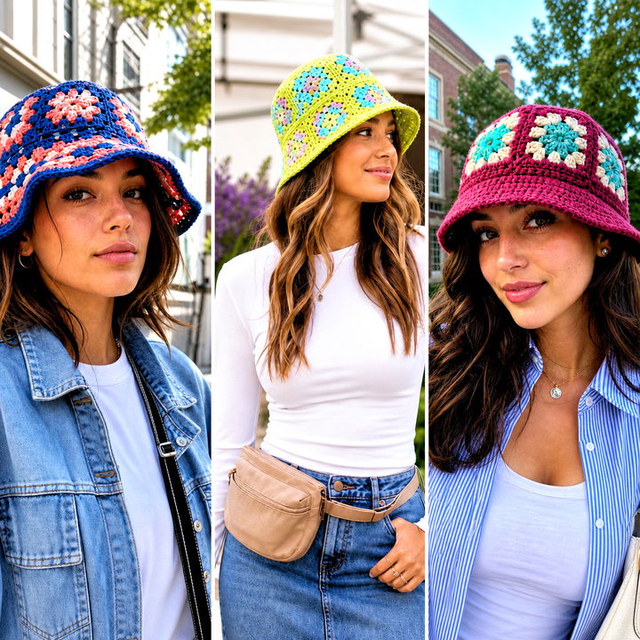 15 Crochet Granny Square Bucket Hat Outfit Ideas to Try