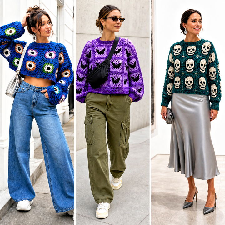 15 Crochet Granny Square Halloween Sweater Outfit Ideas for Fall