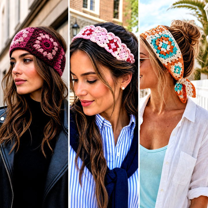 15 Crochet Granny Square Headband Outfit Ideas for Boho Style