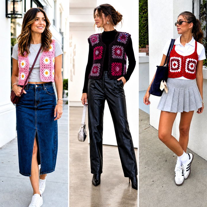 15 Crochet Granny Square Vest Outfit Ideas for Chic Layers