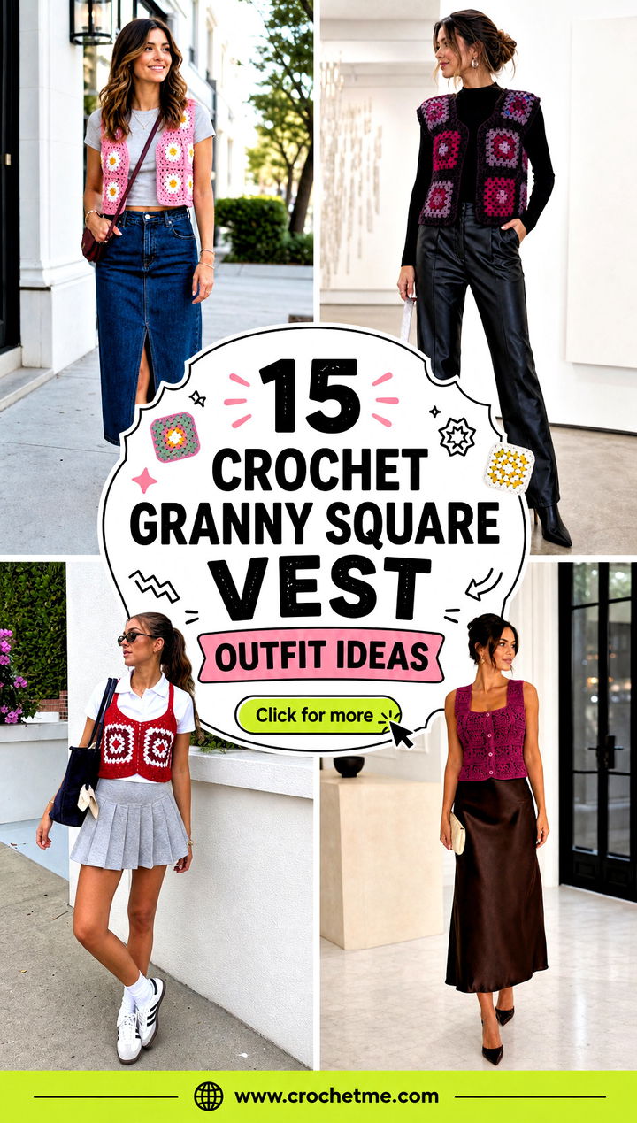 15 Crochet Granny Square Vest outfit ideas - 15 Crochet Granny Square Vest outfit ideas
